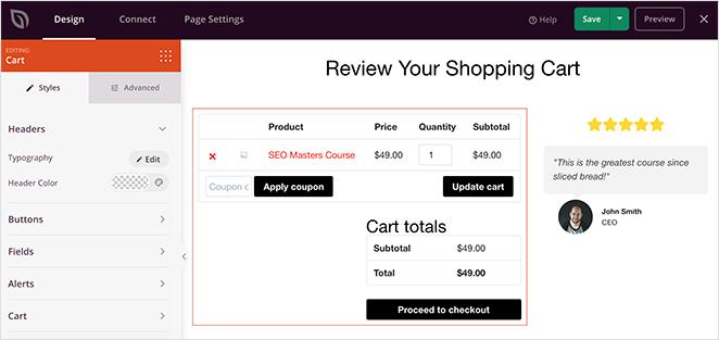 WooCommerce shopping cart block style settings