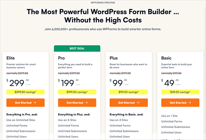WPForms pricing plans