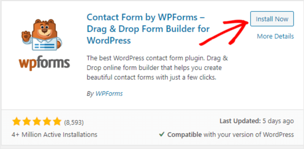 wpforms install now plugin button