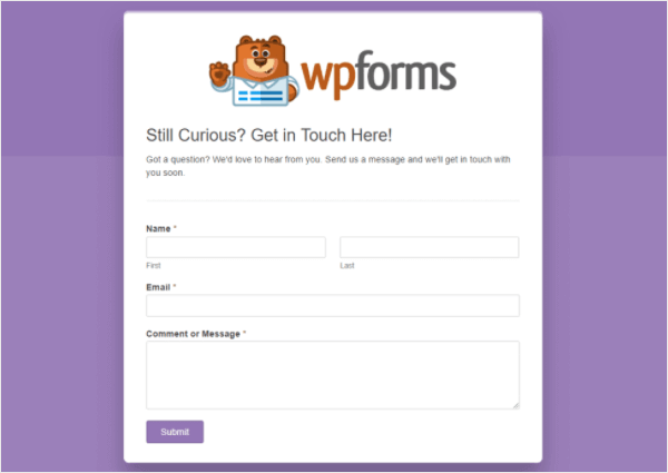 WPForms form page example