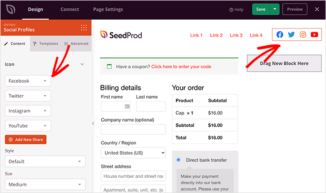 Add social profile buttons to your woocommerce checkout page