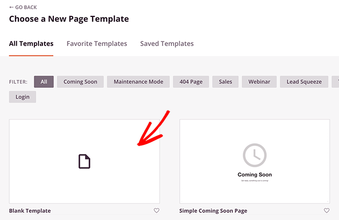 choose the blank landing page template