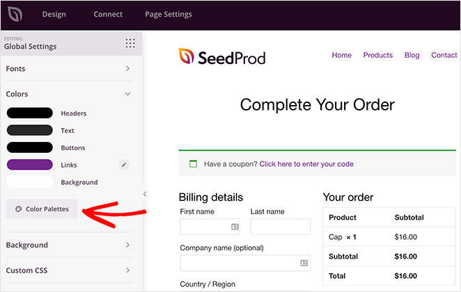 Customize the woocommerce checkout page color settings