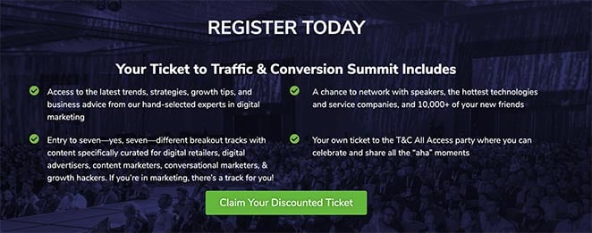 Digital Marketer traffic and conversion summit cta example