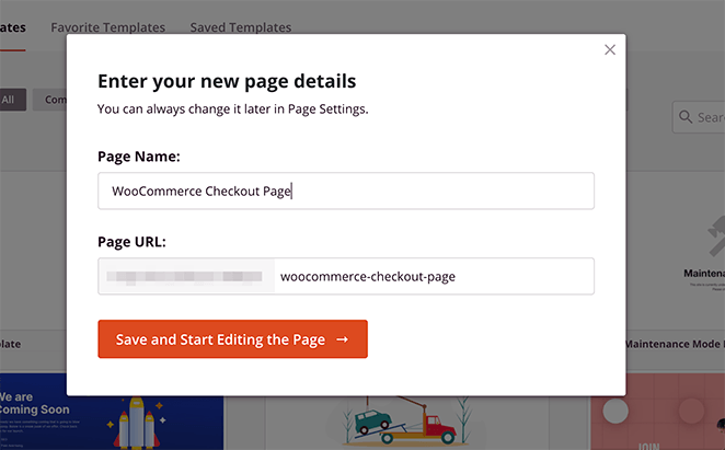 Enter your checkout page name and URL