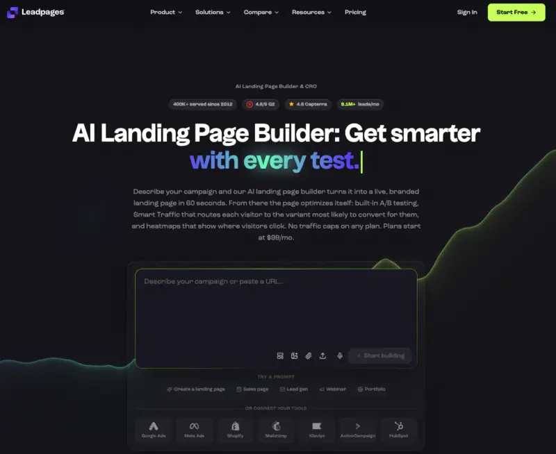 Leadpages - SeedProd Leadpages KI-gestützter Landingpage-Builder-Homepage