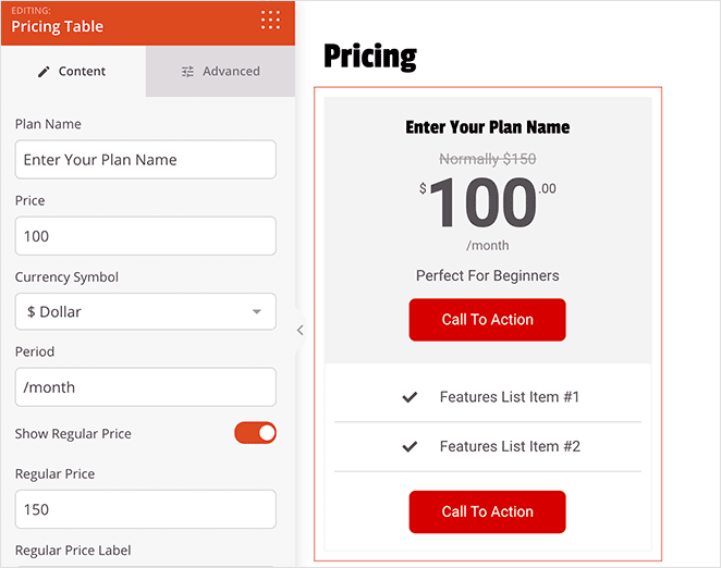 single-pricing-table - SeedProd SeedProd pricing table block