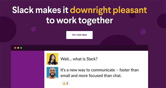 Slack click-through landing page example