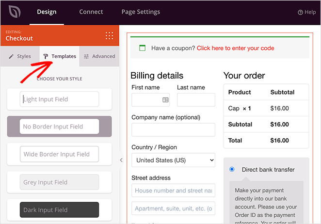 Choose a woocommerce checkout template