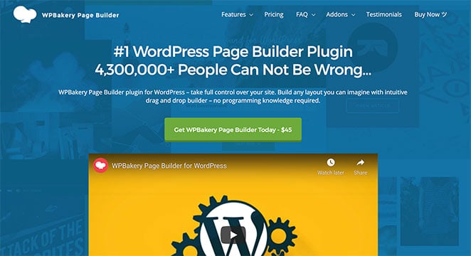 Page d'accueil de WPBakery Page Builder