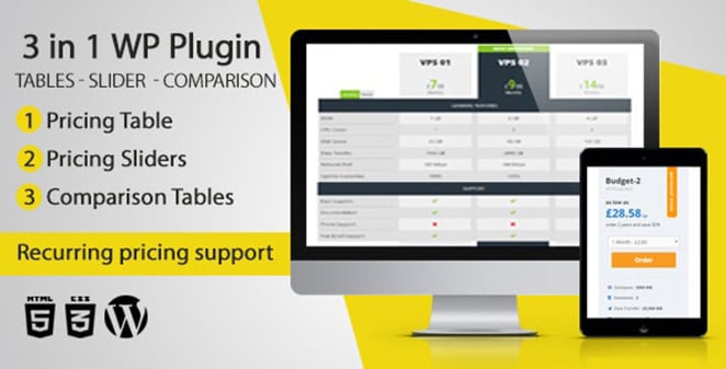 WordPress Pricing Tables, Sliders & Comparison Tables plugin