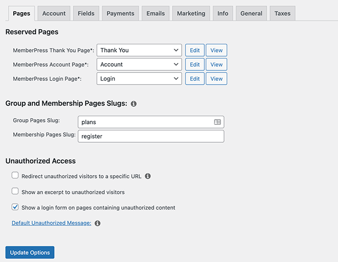 Configure your MemberPress page settings