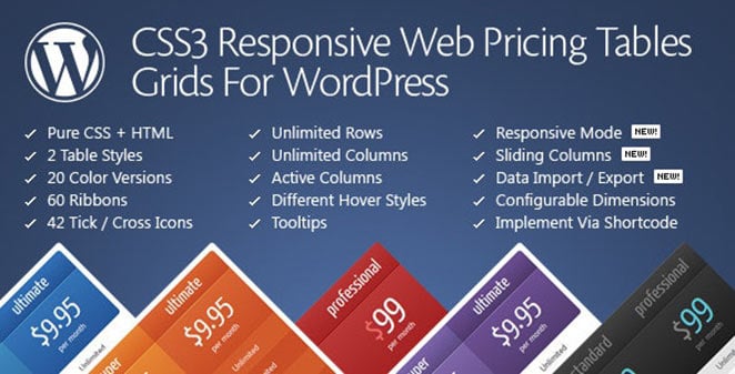 CSS3 Responsive WordPress Compare Pricing Tables Grids