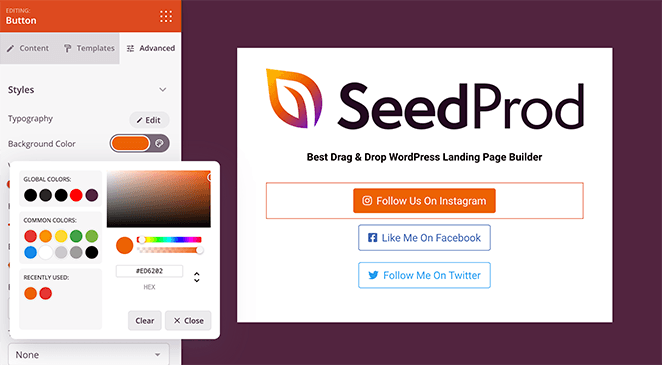 SeedProd link in bio page builder