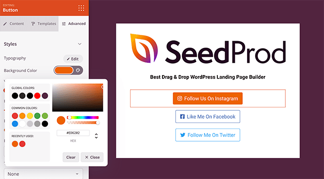 Lien SeedProd dans le bio page builder