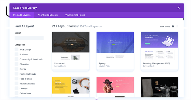 Divi templates library