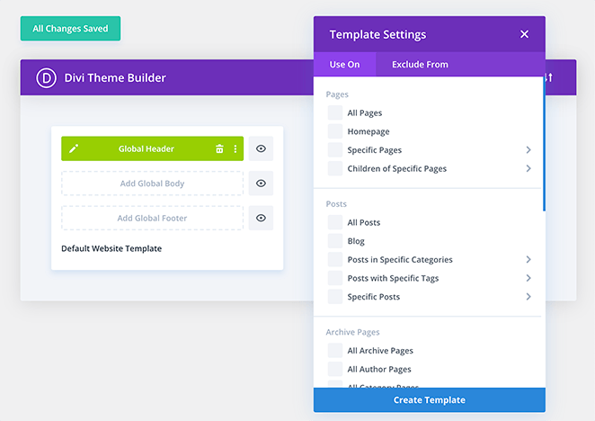 Divi theme builder settings