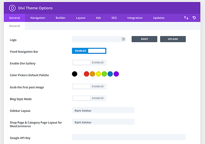 Options du thème Divi