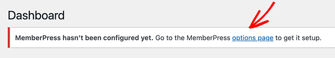 Click the options page link to configure MemberPress.