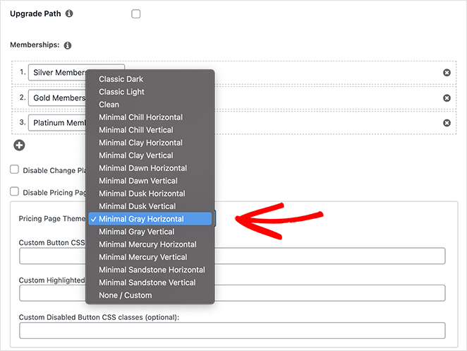 change your pricing page theme