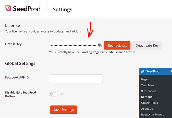 Verify your seedprod license key