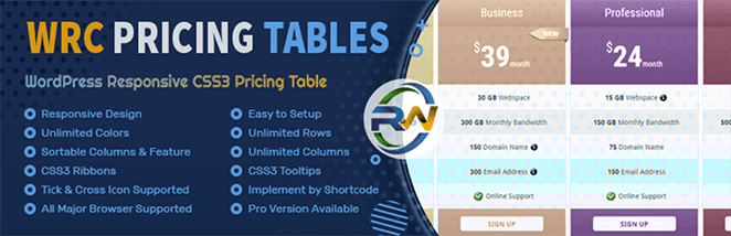 WRC Pricing Tables for WordPress