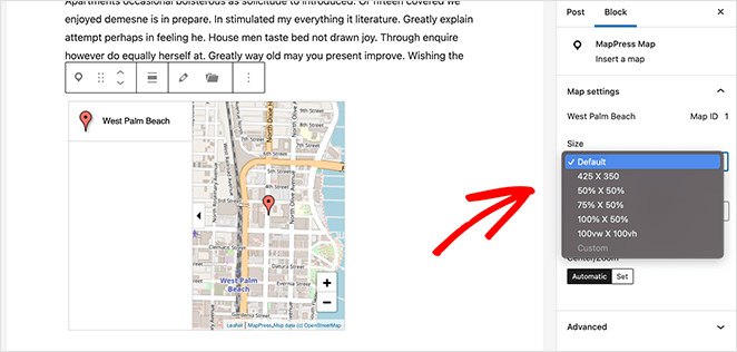 Configure your map size settings