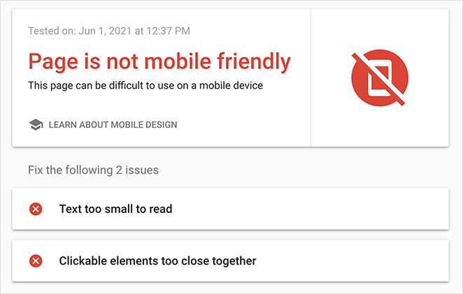 Failing the Google mobile friendly website test