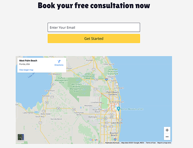 Preview of landing page with google maps