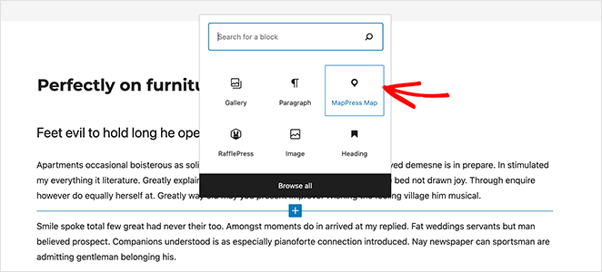 Add the MapPress Map WordPress block