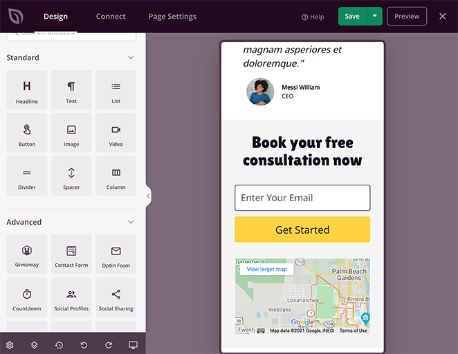 preview mobile landing page