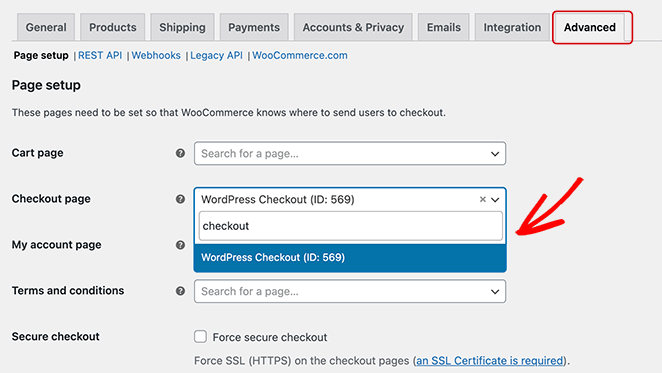 Assign your checkout page URL to WooCommerce