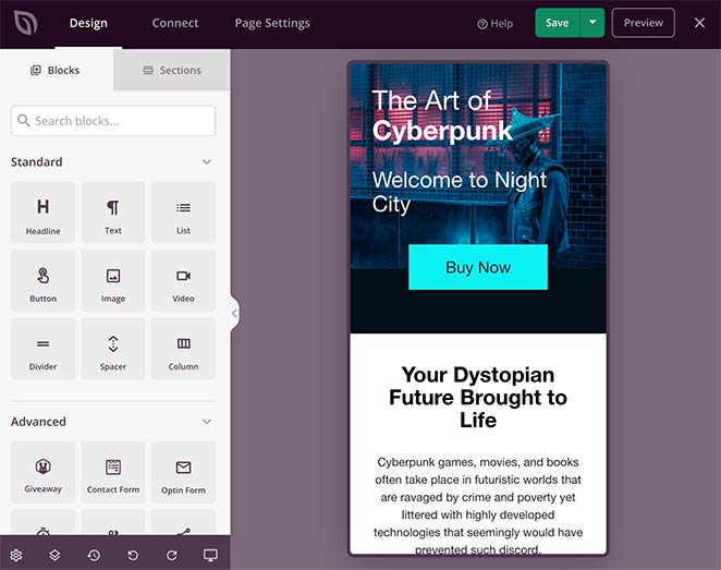 Preview your one-page website on mobile