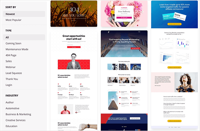 SeedProd landing page templates