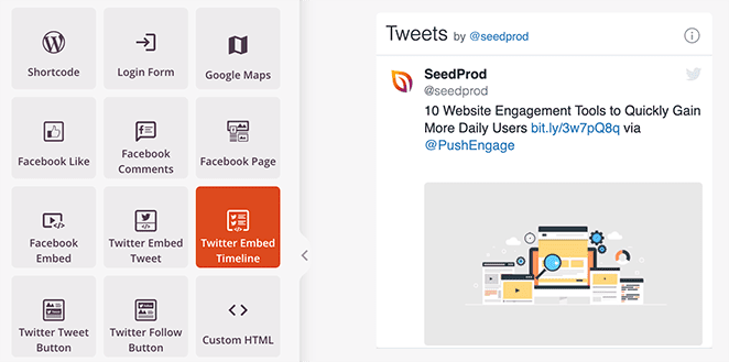 SeedProd Twitter Embed Timeline block