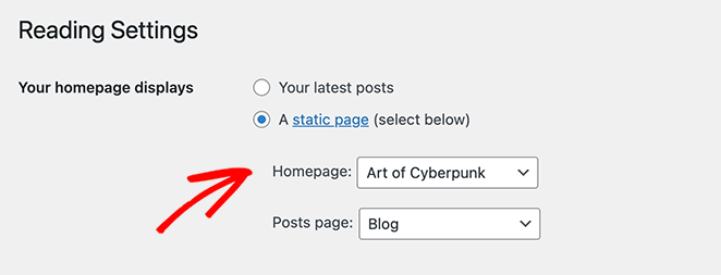 Set your one-page website as your WordPress homepage