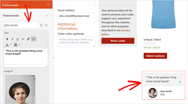 Customize the testimonial block settings