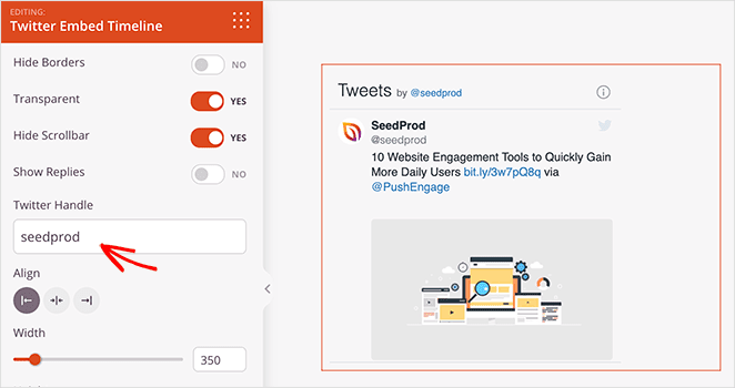 SeedProd Twitter Timeline Embed block