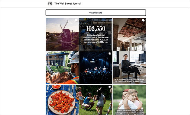 The Wall Street Journal instagram landing page