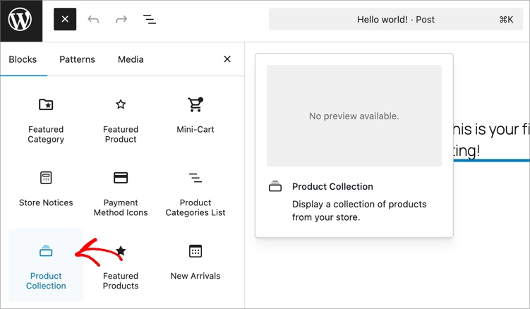 WooCommerce product collection block