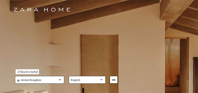 What is a splash page Zara home example