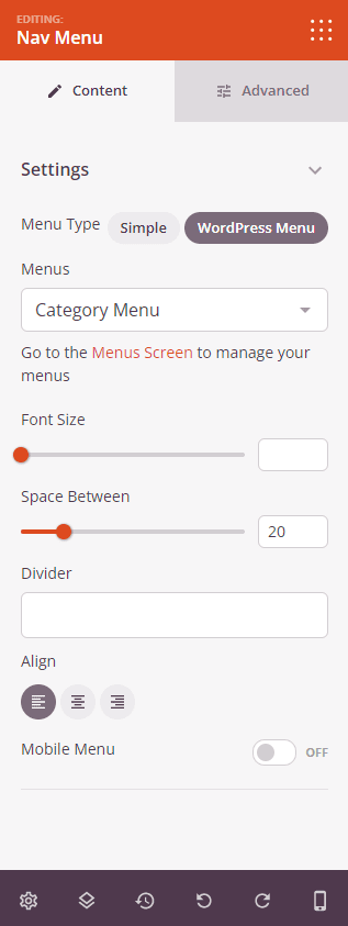 Menu settings