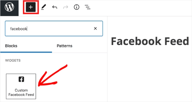 Add the custom facebook feed block