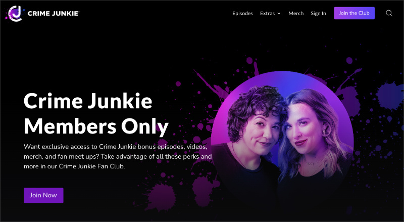 Crime Junkie podcast landing page example