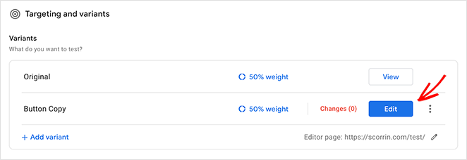 edit-variant - SeedProd Edit your variant in Google Optimize