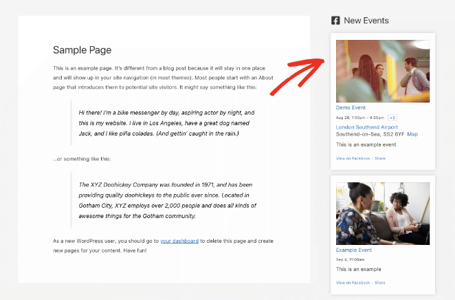 Embed facebook events on WordPress sidebar