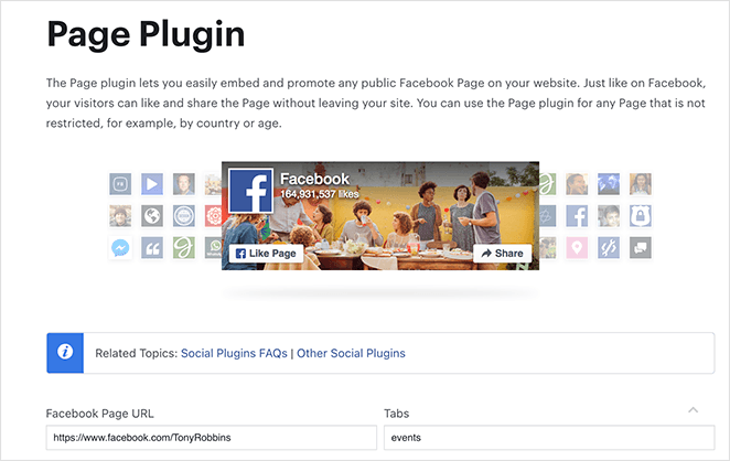 Visitez l'outil de plugin de page facebook