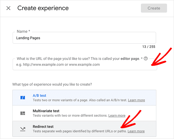 google-optimize-redirect-test - SeedProd Create a redirect test experience in Google Optimize