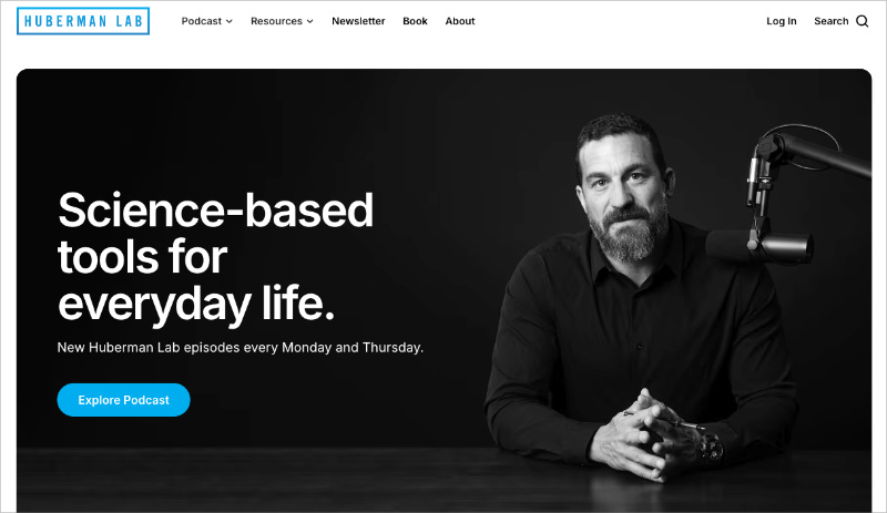 Huberman Lab podcast landing page example