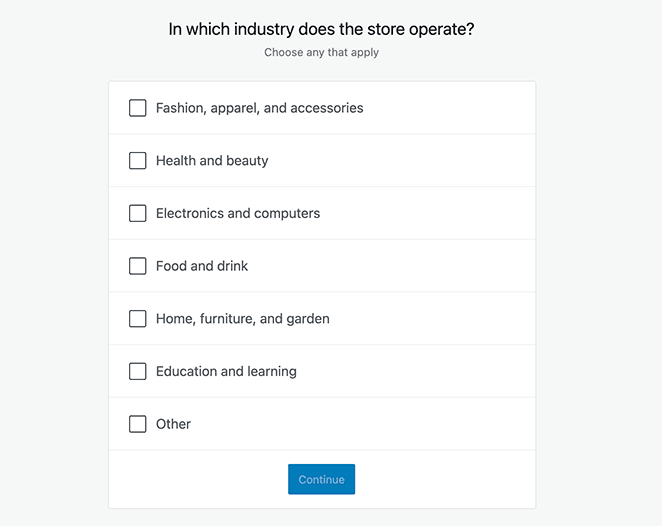 Choose an industry for your online store